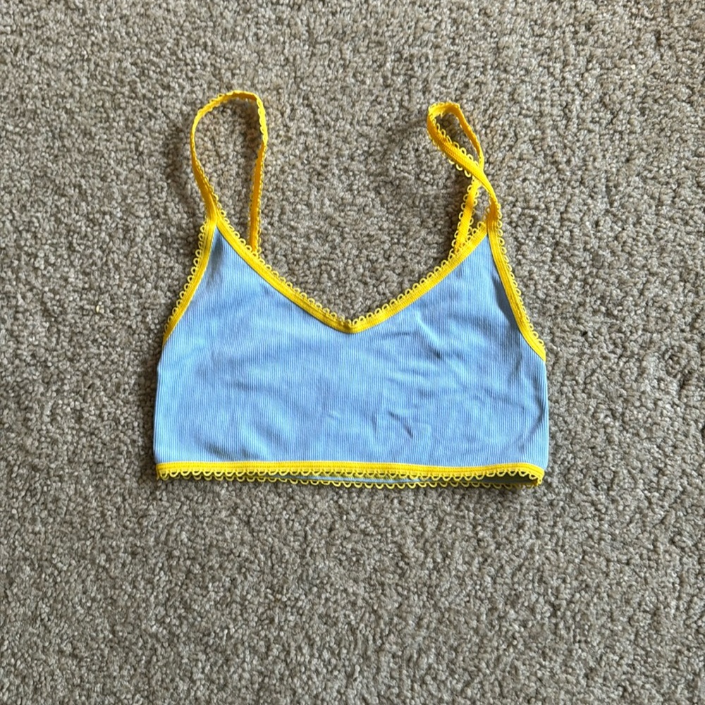 Blue and yellow crop bralette top